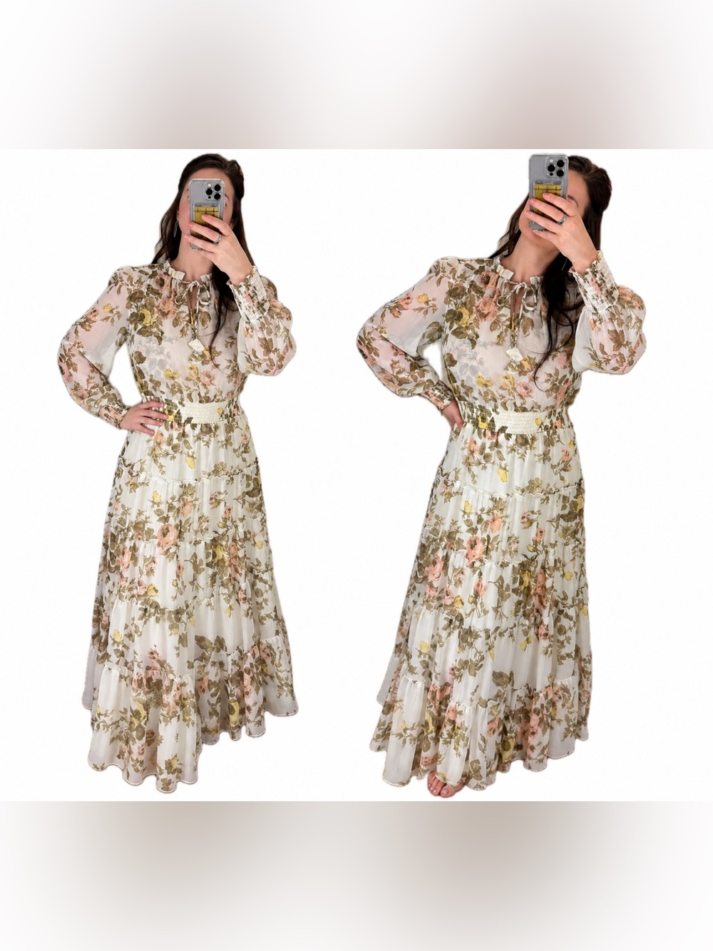 MSK - Floral-Print Balloon-Sleeve Maxi Dress